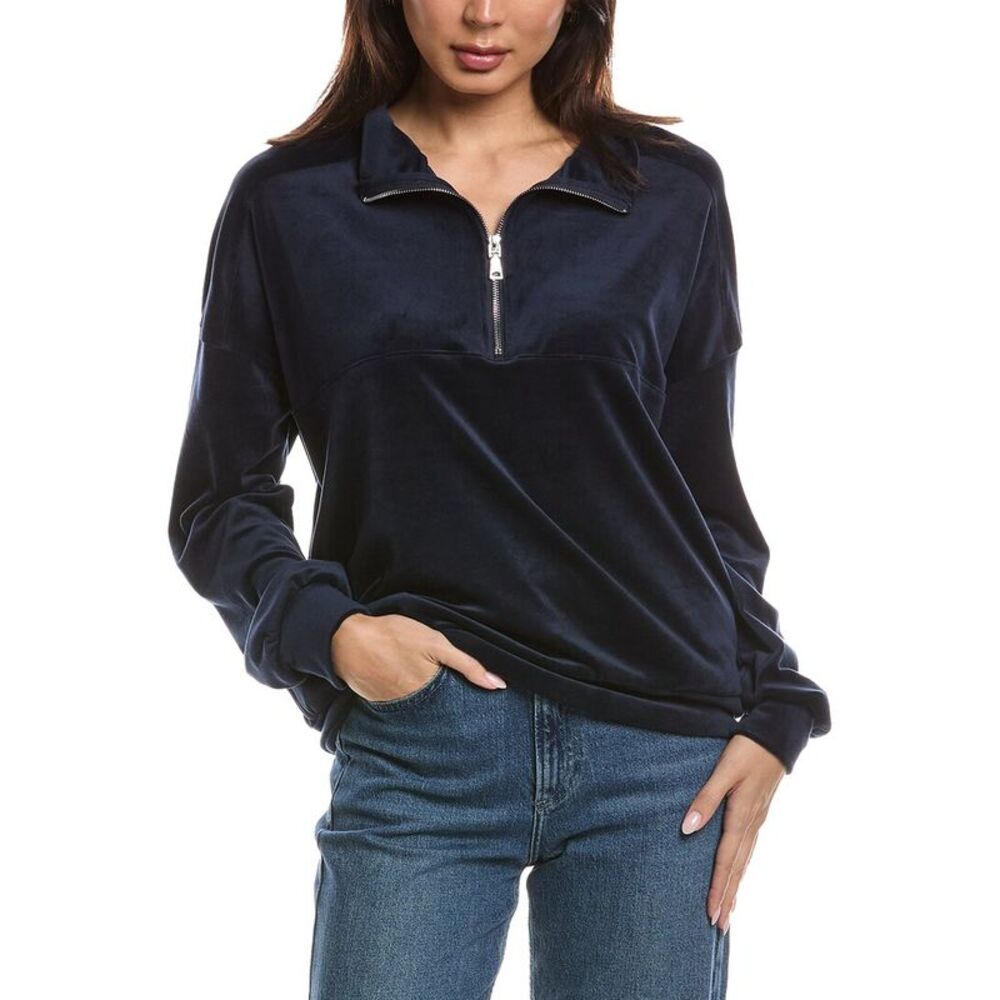 Knit Riot Womens  Velour 1/4-Zip Pullover, Navy